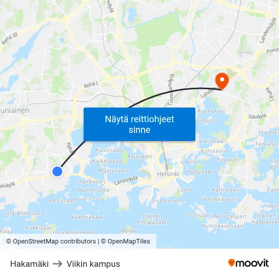 Hakamäki to Viikin kampus map