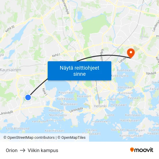 Orion to Viikin kampus map