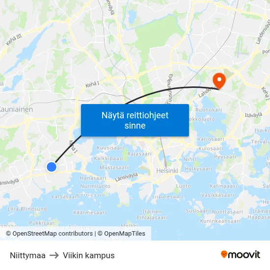 Niittymaa to Viikin kampus map