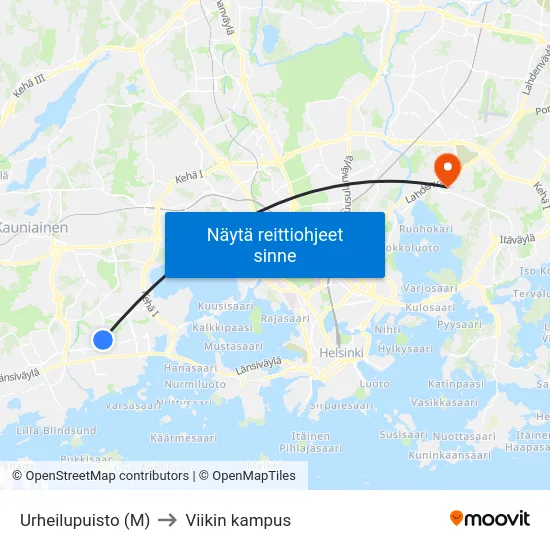 Urheilupuisto (M) to Viikin kampus map
