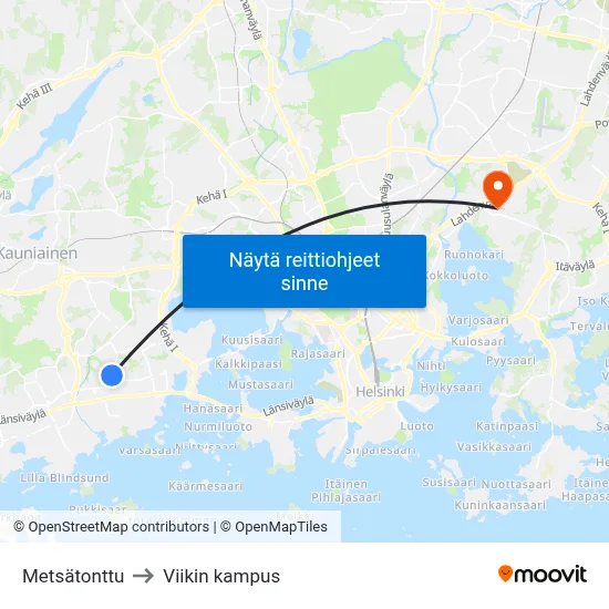 Metsätonttu to Viikin kampus map