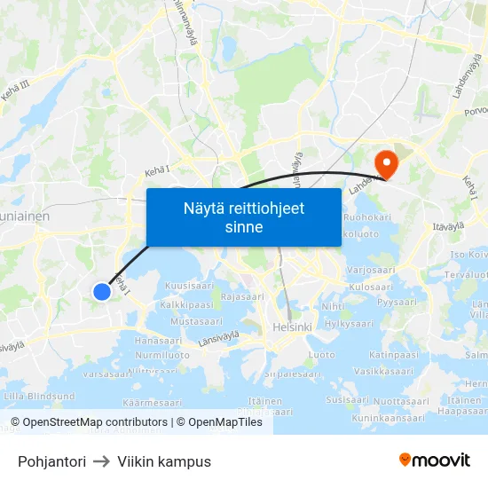 Pohjantori to Viikin kampus map