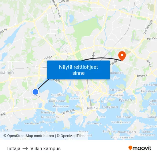 Tietäjä to Viikin kampus map