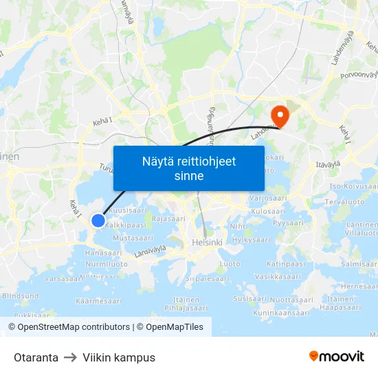 Otaranta to Viikin kampus map