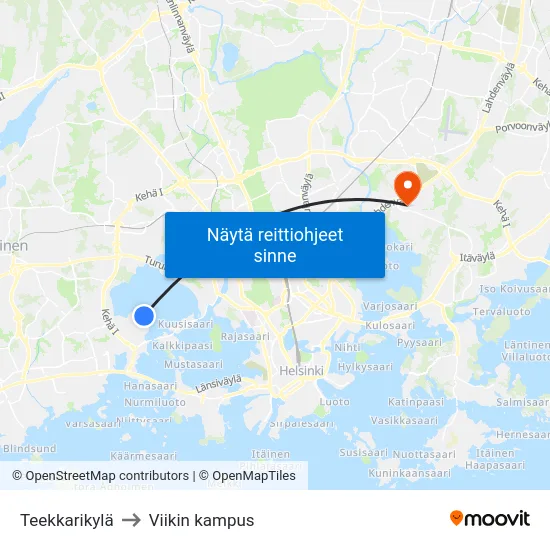 Teekkarikylä to Viikin kampus map
