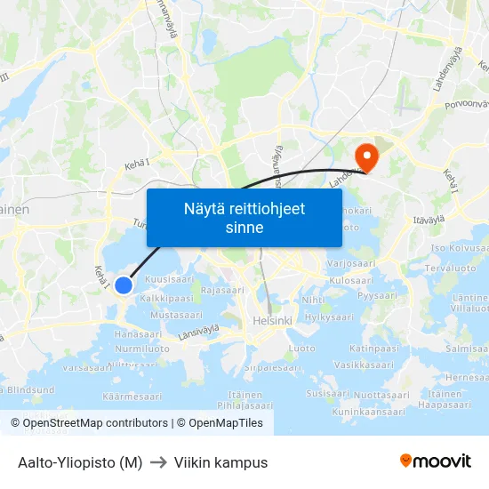 Aalto-Yliopisto (M) to Viikin kampus map