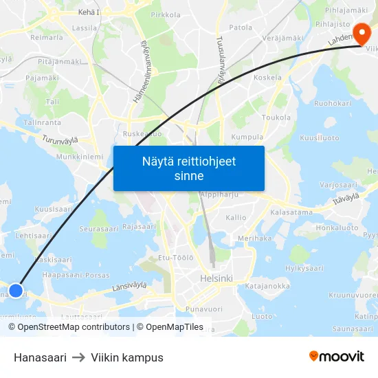 Hanasaari to Viikin kampus map
