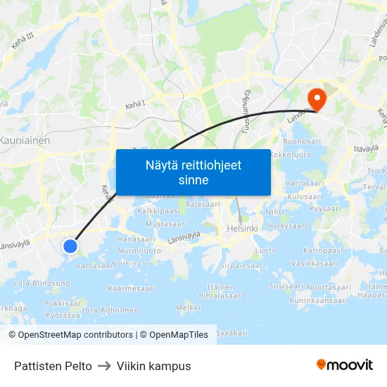 Pattisten Pelto to Viikin kampus map