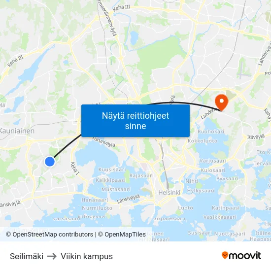 Seilimäki to Viikin kampus map