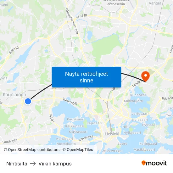 Nihtisilta to Viikin kampus map