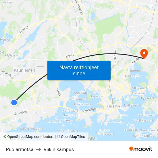Puolarmetsä to Viikin kampus map