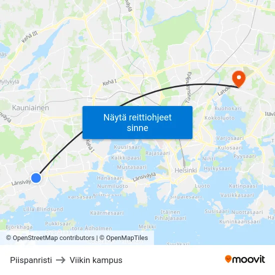 Piispanristi to Viikin kampus map