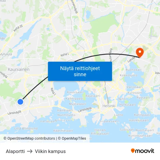 Alaportti to Viikin kampus map