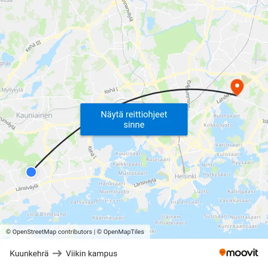 Kuunkehrä to Viikin kampus map