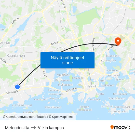 Meteorinsilta to Viikin kampus map