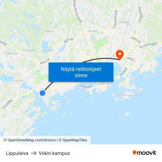 Lippulaiva to Viikin kampus map