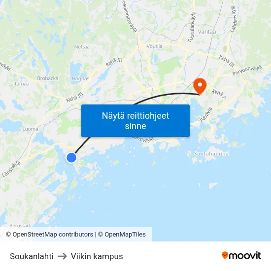 Soukanlahti to Viikin kampus map