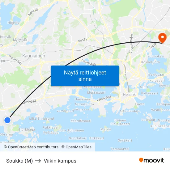 Soukka (M) to Viikin kampus map