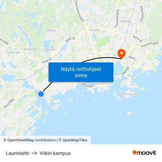 Laurinlahti to Viikin kampus map