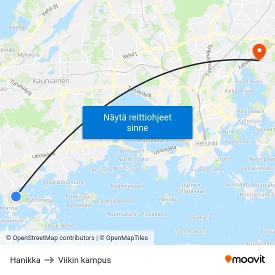 Hanikka to Viikin kampus map