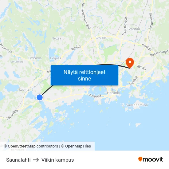 Saunalahti to Viikin kampus map