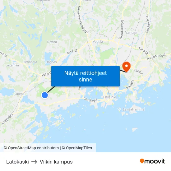 Latokaski to Viikin kampus map