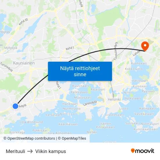 Merituuli to Viikin kampus map