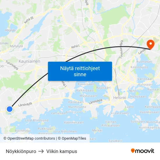 Nöykkiönpuro to Viikin kampus map