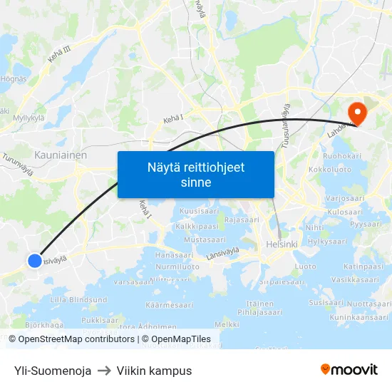 Yli-Suomenoja to Viikin kampus map
