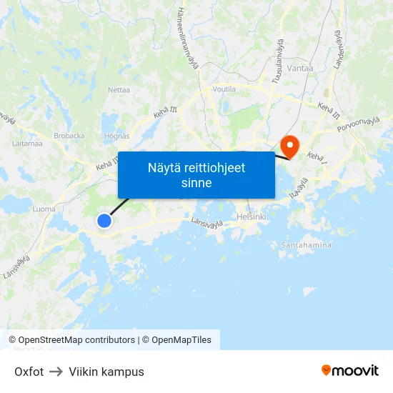 Oxfot to Viikin kampus map