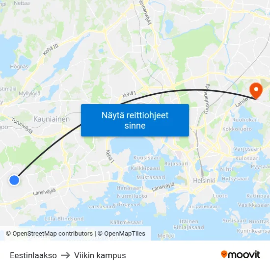 Eestinlaakso to Viikin kampus map