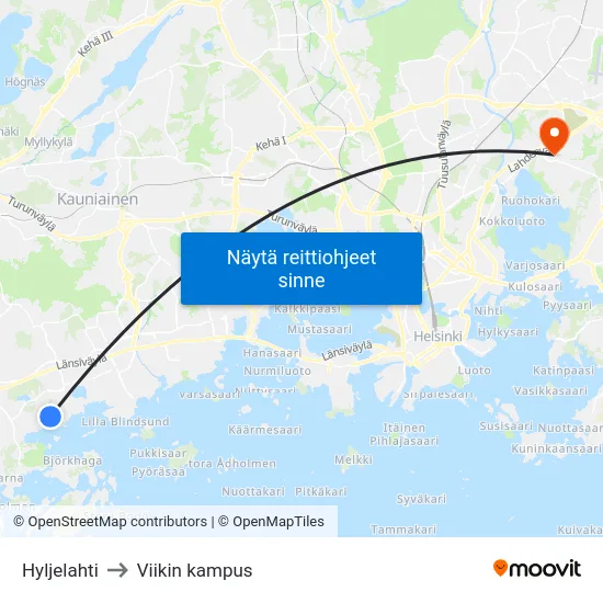 Hyljelahti to Viikin kampus map