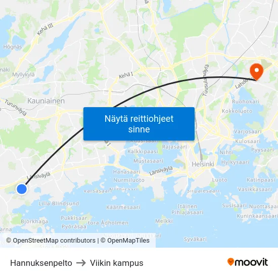 Hannuksenpelto to Viikin kampus map