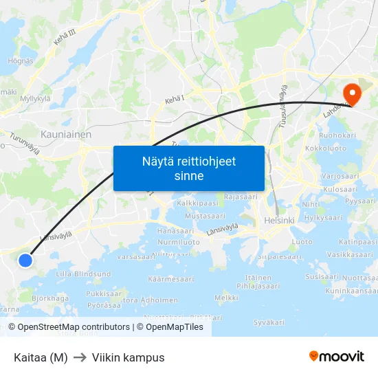 Kaitaa (M) to Viikin kampus map