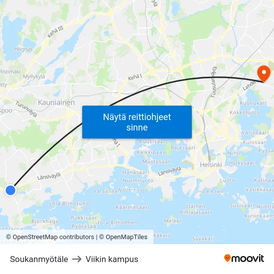 Soukanmyötäle to Viikin kampus map