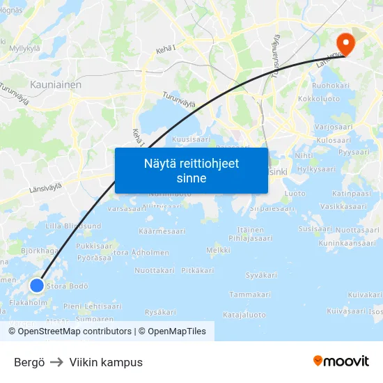 Bergö to Viikin kampus map