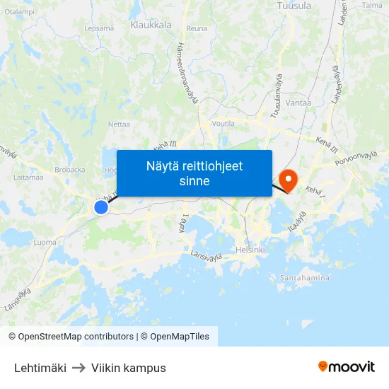 Lehtimäki to Viikin kampus map
