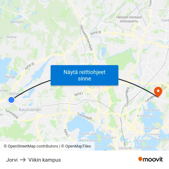 Jorvi to Viikin kampus map