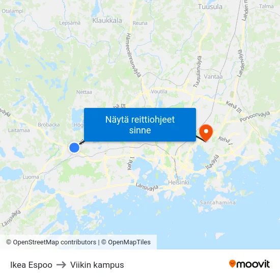 Ikea Espoo to Viikin kampus map