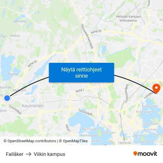 Fallåker to Viikin kampus map