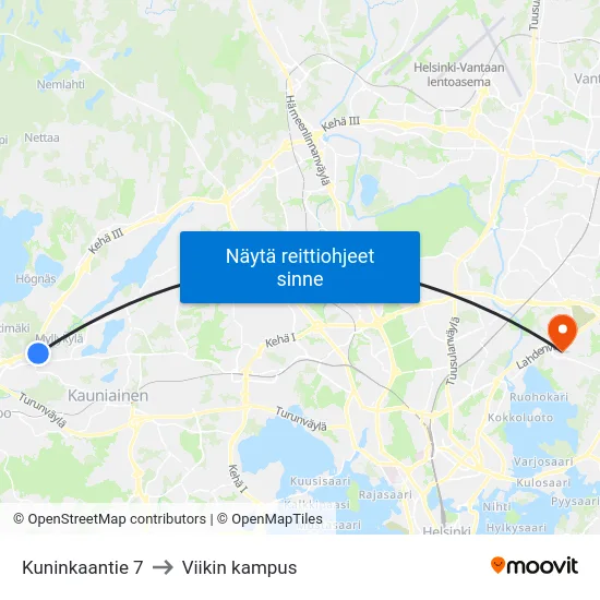 Kuninkaantie 7 to Viikin kampus map