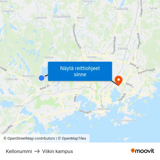 Kellonummi to Viikin kampus map