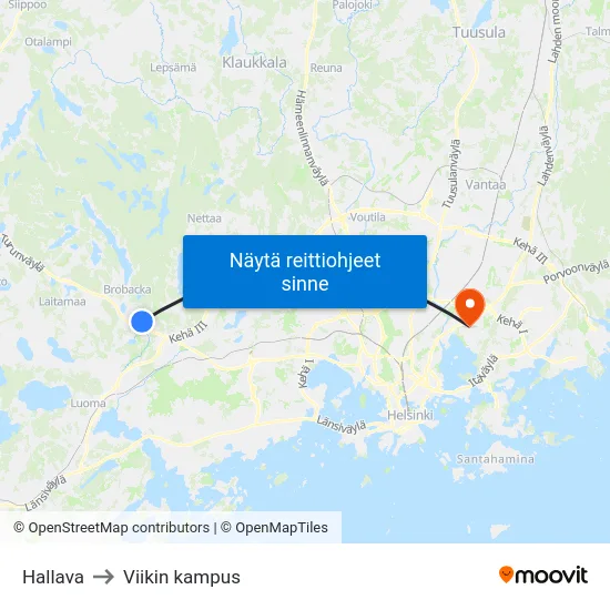 Hallava to Viikin kampus map