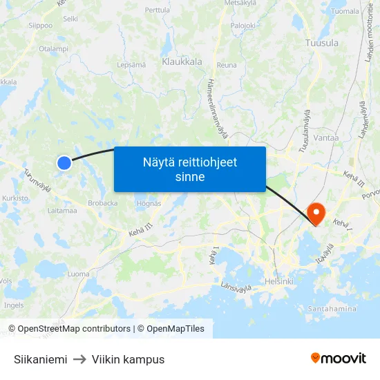 Siikaniemi to Viikin kampus map