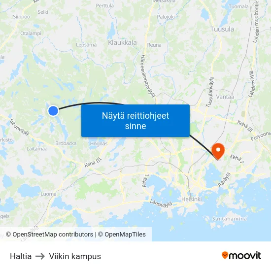 Haltia to Viikin kampus map