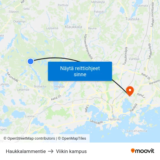 Haukkalammentie to Viikin kampus map