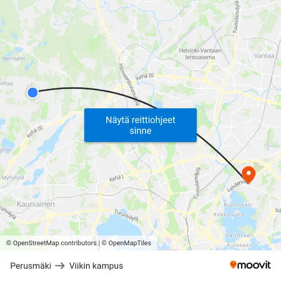 Perusmäki to Viikin kampus map