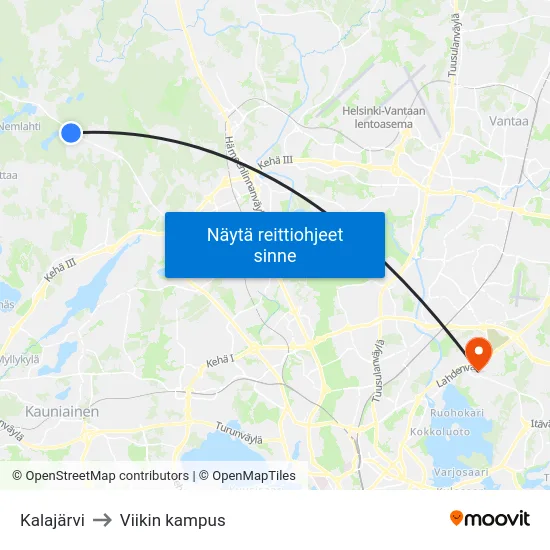 Kalajärvi to Viikin kampus map