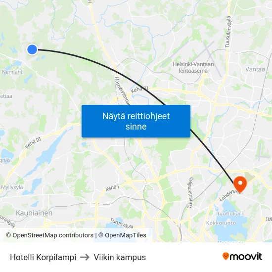 Hotelli Korpilampi to Viikin kampus map