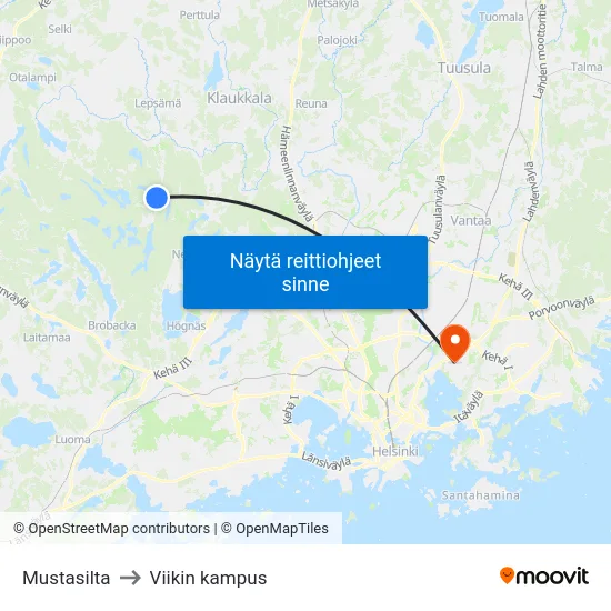 Mustasilta to Viikin kampus map